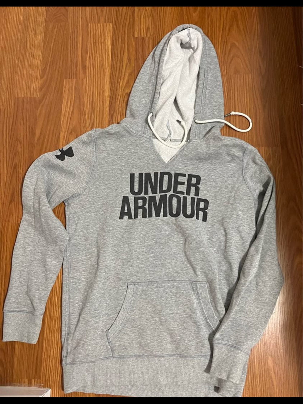 Under Armour Light Gray V-Neck Pullover Hoodie with Black Logo